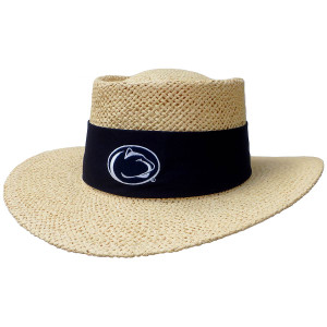 straw hat with navy band and stitched Penn State Athletic Logo